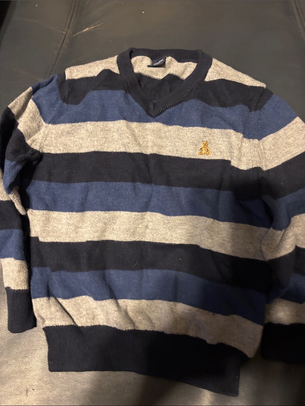 GAP Boys Navy, Blue & Gray Striped V-Neck Sweater